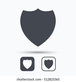 Shield protection icon. Defense equipment symbol. Square buttons with flat web icon on white background. Vector