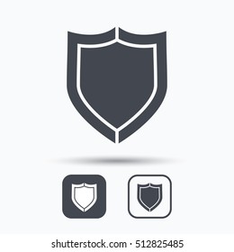 Shield protection icon. Defense equipment symbol. Square buttons with flat web icon on white background. Vector