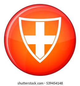 Shield for protection icon in red circle isolated on white background vector illustration