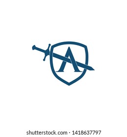 Shield Protection Icon Vector Illustration Lettering A logo And Sword.
