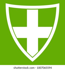 Shield for protection icon white isolated on green background. Vector illustration