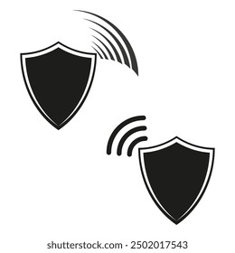 Shield protection icons. Wireless security vector. Black and white design. Internet safety symbols.