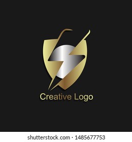 Shield protection illustration. Safety logo icon. Material design gold style. Anti virus