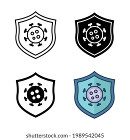 Shield protection and keep fighting for coronavirus. Covid-19 attack concept. Antibacteria. Antivirus, bacteria, coronavirus protected virus icon. vector illustration. design on white background.EPS10