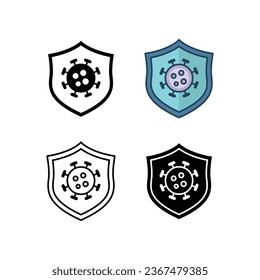 Shield protection and keep fighting for coronavirus. Covid-19 attack concept. Antibacteria. Antivirus, bacteria, coronavirus protected virus icon. vector illustration. design on white background.EPS10