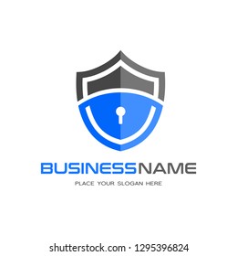 Shield protection lock vector logo. Blue and grey color. This logo is suitable for business, password, technology, security. Shield protection lock vector logo. Blue and grey color. This logo is suitable for business, password, technology, security.