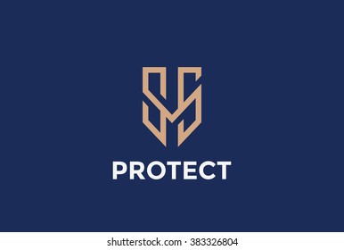 Shield Protection Logo letter M vector design template linear style.
Protect Logotype. Defend concept icon.