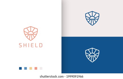 logotipo de protección o protección en línea mono simple y forma de sol y mar de estilo moderno
