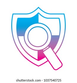 shield protection magnifier search data information vector illustration degrade color line graphic