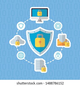 shield protection padlock key technology internet security vector illustration
