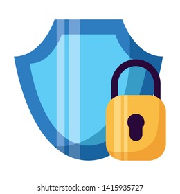 shield protection padlock on white background vector illustration