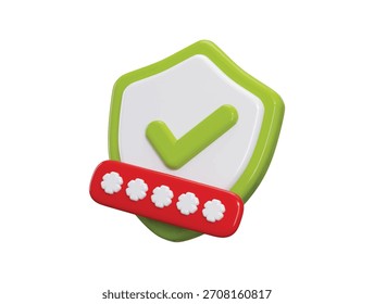 Schildschutz mit Passwort sicheres Symbol 3D Rendering Konzept Passwort Sicherheit Schutz moderner Schutzschild, Cyber-Sicherheit, Sicherheit Passwort Sicherheit, private Sicherheit Symbol Vektorgrafik