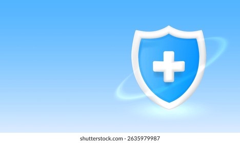 Shield of protection with plus symbol, health protection from viruses and bacteria. Vector illustration 