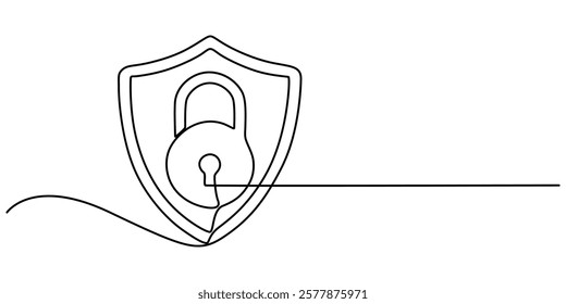 shield Protection secure lock icon continuous one line drawing, Privacy Policy Line. outline Editable Stroke Vector,  Shield Protection Continuous Line Icon, SECURITY PADLOCK LINE ICON, Security pro.