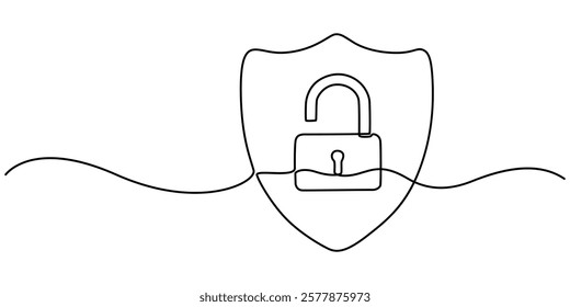 shield Protection secure lock icon continuous one line drawing, Privacy Policy Line. outline Editable Stroke Vector,  Shield Protection Continuous Line Icon, SECURITY PADLOCK LINE ICON, Security pro.