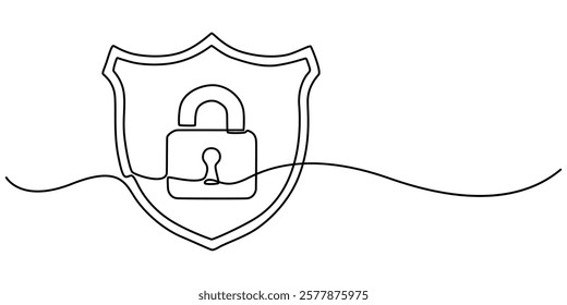 shield Protection secure lock icon continuous one line drawing, Privacy Policy Line. outline Editable Stroke Vector,  Shield Protection Continuous Line Icon, SECURITY PADLOCK LINE ICON, Security pro.