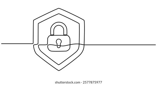 shield Protection secure lock icon continuous one line drawing, Privacy Policy Line. outline Editable Stroke Vector,  Shield Protection Continuous Line Icon, SECURITY PADLOCK LINE ICON, Security pro.