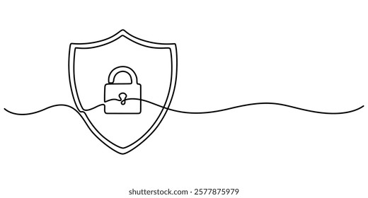 shield Protection secure lock icon continuous one line drawing, Privacy Policy Line. outline Editable Stroke Vector,  Shield Protection Continuous Line Icon, SECURITY PADLOCK LINE ICON, Security pro.