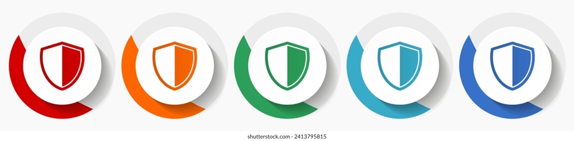 Shield, protection, security concept vector icon set, flat icons for logo design, webdesign and mobile applications, colorful round buttons