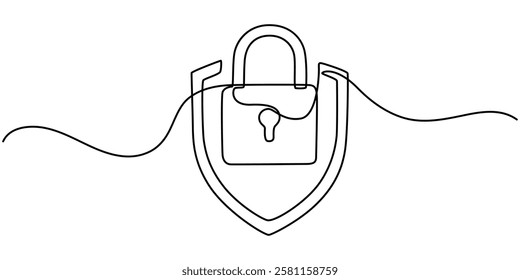 Shield, Protection, Security Continuous Line Icon, Shield Protection Continuous Line Icon, Shield Web Banner with Continuous Line Icon, The security shield is drawn in one continuous line. The concept