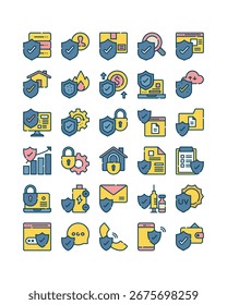 shield protection security, filled outline icon set vector illustration