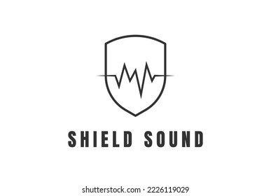 Shield Protection with Sound Audio Waveform for Recording Logo