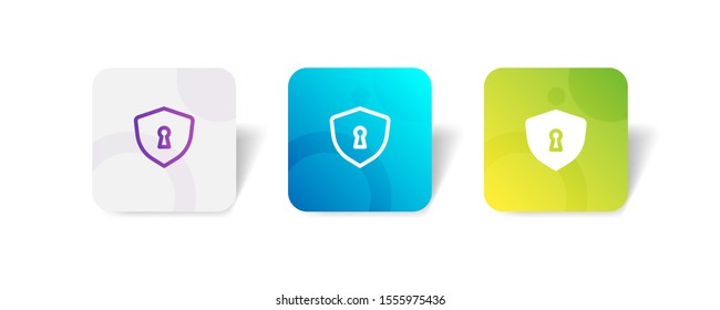 Shield protection (with key hole) round icon in outline and solid style with colorful smooth gradient background, suitable for mobile and web UI, app button,  infographic, etc