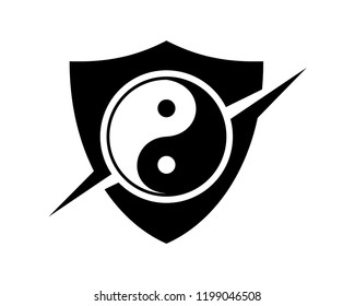 Shield Protection Yin and Yang Sign Symbol Icon Logo Vector