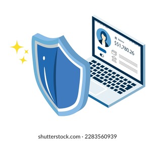 The shield protects the laptop computer  - Internet security concept art