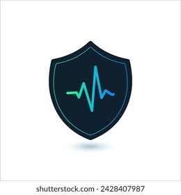 Blindaje e icono de impulsos. Presión cardíaca, seguridad en las medicinas, protección del pulso. Ilustración vectorial aislada sobre fondo blanco.