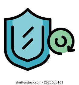 Shield purchase icon. Outline shield purchase vector icon color flat isolated