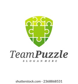 Shield Puzzle logo design vector template, Vector label of puzzle, illustration, Creative icon, design concept
