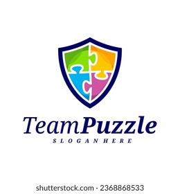 Shield Puzzle logo design vector template, Vector label of puzzle, illustration, Creative icon, design concept