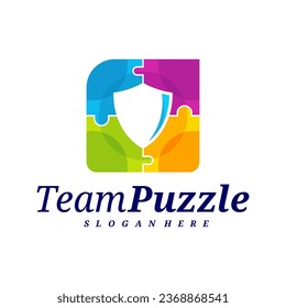 Shield Puzzle logo design vector template, Vector label of puzzle, illustration, Creative icon, design concept
