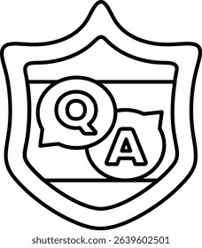 A shield with a Q and A on it. The shield is black and white. The shield is a symbol of protection