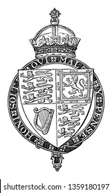 Shield of Queen Victoria is a coat of arms vintage line drawing or engraving illustration.