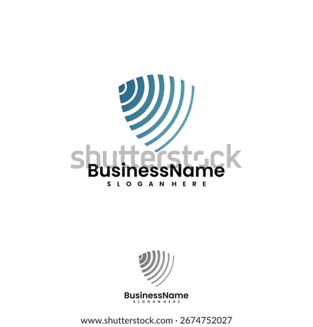 Shield Radar and sonar scanner abstract line logo design. Vector illustration