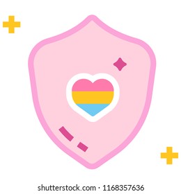 Shield with a rainbow heart vector illustration in flat color design