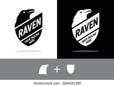 Shield and Raven logo. Shield design, vector with a black raven.