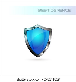 Shield realistic icon. Blue realistic shield. Defence symbol. Use as logo or web icon. Vector illustration EPS 10.