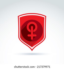 Shield with a red female sign