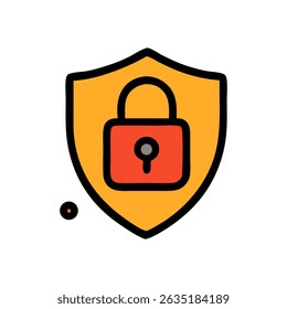Shield with a red padlock at its center secured by black outlines