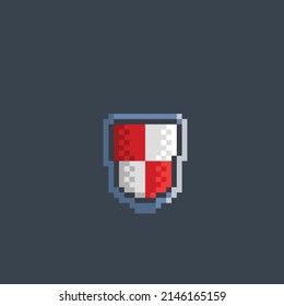 shield with red and white motif in pixel style