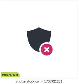 shield and rejected icon 
protection removed symbol illustration on white background. Vector eps 10.