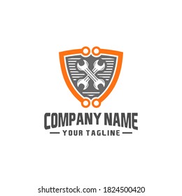 Schildreparatur Logo-Vorlagendesign. Kreatives Vectoremblem, für Icon- oder Design-Konzept.