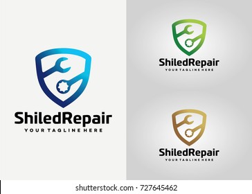 Shield Repair  Logo Template Design. Creative Vector Emblem, for Icon or Design Concept.