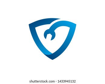 Shield and Repair Logo Template, Icon, Symbol