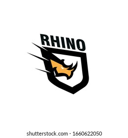plantilla de diseño del logotipo de escudo y rinoceronte. logotipo de seguridad