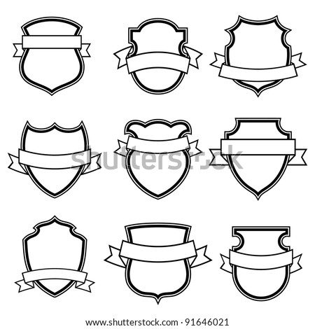shield with ribbon collection set isolated