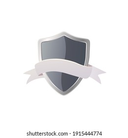 Shield with ribbon concept. Flat vector illustration. Isolated on white background. 